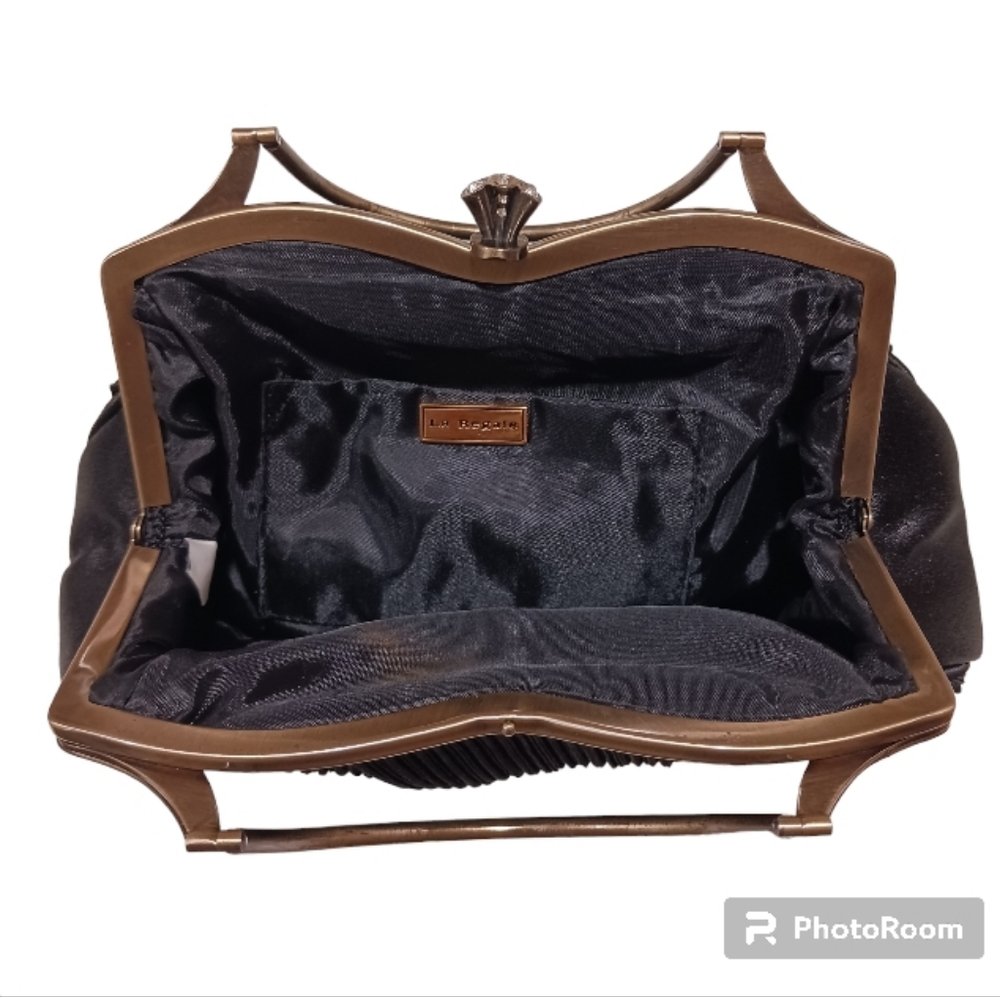 La Regale Satin Metal Handle Evening Clutch Bag Old Money - Picture 11 of 12